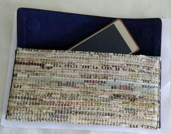 Handwoven Newspaper Envelop Clutch – Navy