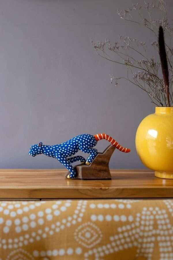 Blue Panther Hand Painted Animal Figurine