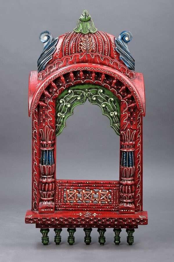 27" Hand Painted Temple Design Wood Jharokha (Window) | Handmade Art | Made In India - Image 2