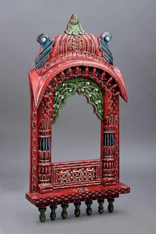 27" Hand Painted Temple Design Wood Jharokha (Window) | Handmade Art | Made In India - Image 3