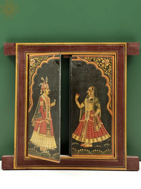 13" Hand Painted King And Queen Romance Painting Jharokha (Window) | Handmade - Image 2