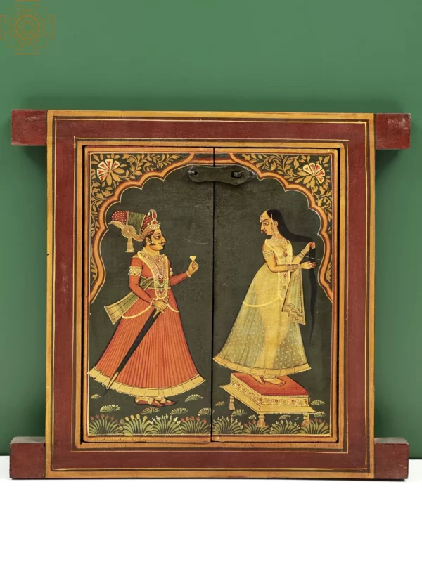 13" Hand Painted King And Queen Romance Painting Jharokha (Window) | Handmade - Image 3