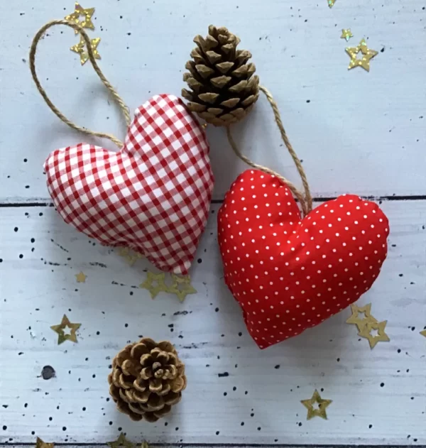 Christmas decorations - fabric hearts - set of two - Image 2