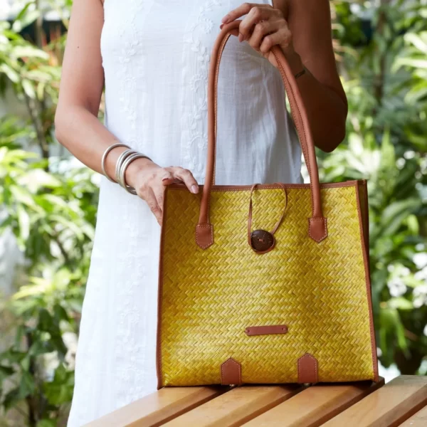 Sitalpati Coco Button Bag with Pure Leather Handle - Image 4