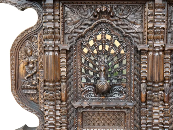 28'' Three Peacock and Nepalease God Window | Wooden | Nepalese Handicrafts - Image 3