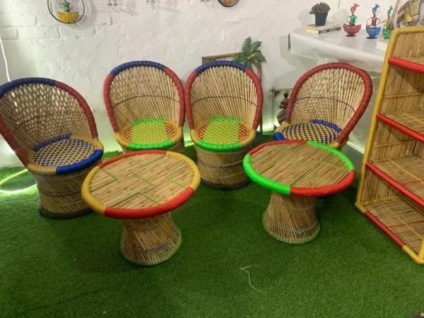 4 Seater Round Bamboo Chairs table set furniture for restaurants and hotel