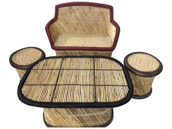 Brown And Black Bamboo Two Seater Muddha Furniture Set, For Sitting, With Table