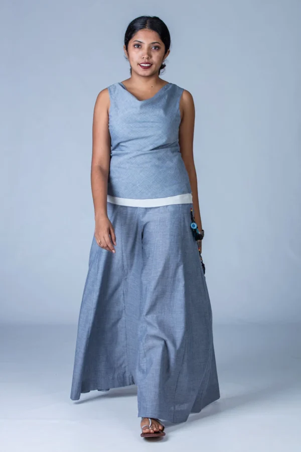 Blue Organic cotton Palazzo Pants - PALAZZO - Image 5