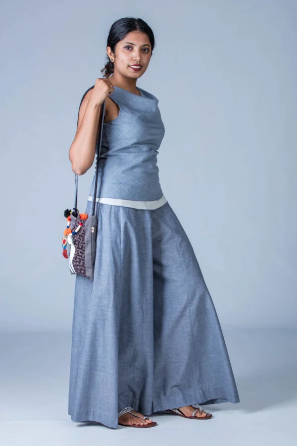 Blue Organic Cotton Palazzo Pants