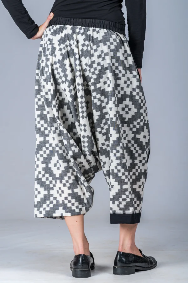 White and Grey Ikat Pattern - Turkish Mid Length Pant - Image 2