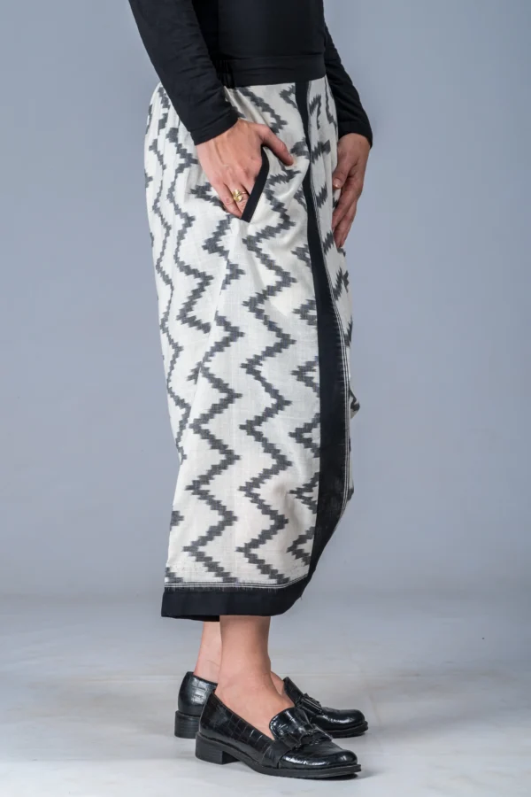 White and Grey Ikat Zigzag - Turkish Mid Length Pant - Image 3