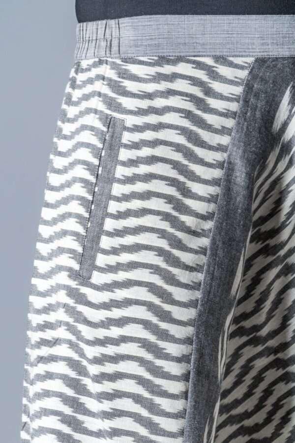 White and Grey Ikat Waves - Turkish Mid Length Pant - Image 6