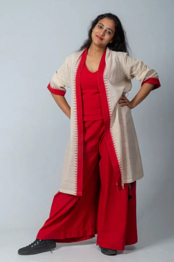 Red Handloom Cotton Pants- PALAZZO - Image 4