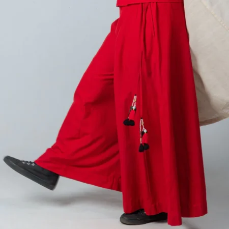Red Handloom Cotton Pants PALAZZO
