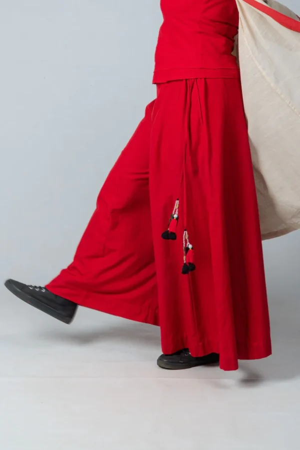 Red Handloom Cotton Pants PALAZZO