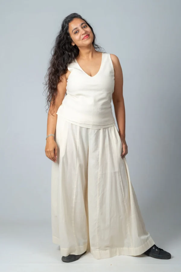 Off white Organic Cotton Trousers - PALAZZO - Image 2