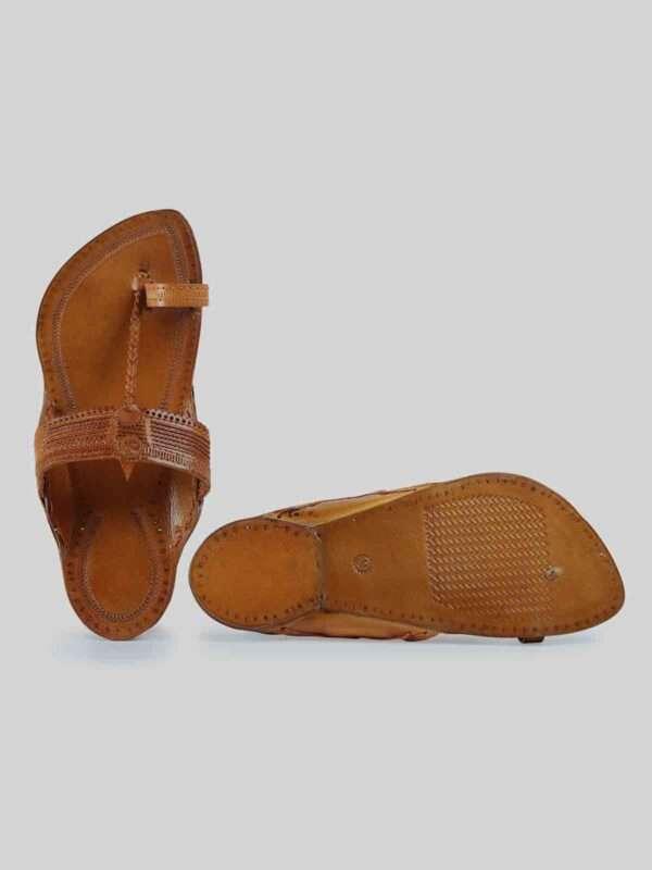 Kolhapuri Men's Twill Chappal Tan - Image 2