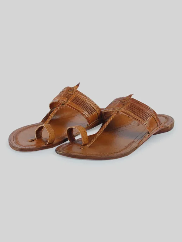 Kolhapuri Men's Twill Chappal Tan - Image 5