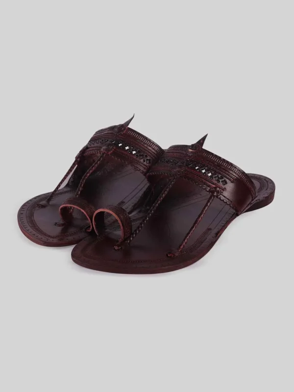 Kolhapuri Men's Embellish Chappal Dark Brown - Image 5