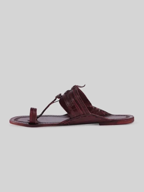 Kolhapuri Men's Stripes Chappal Dark Brown - Image 4