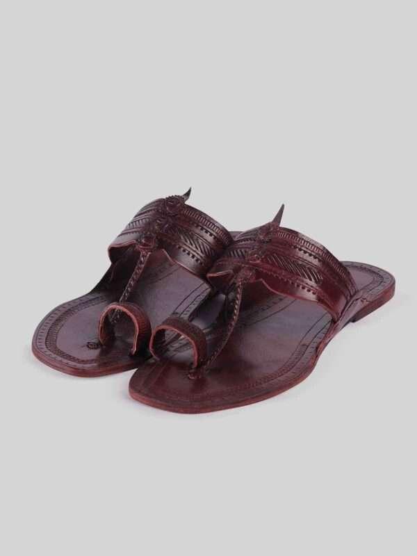 Kolhapuri Men's Stripes Chappal Dark Brown - Image 5