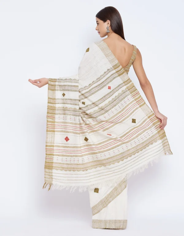 Peace Silk Saree Ivory White - Image 2