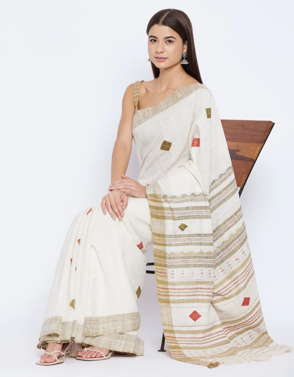 Peace Silk Saree Ivory White - Image 3