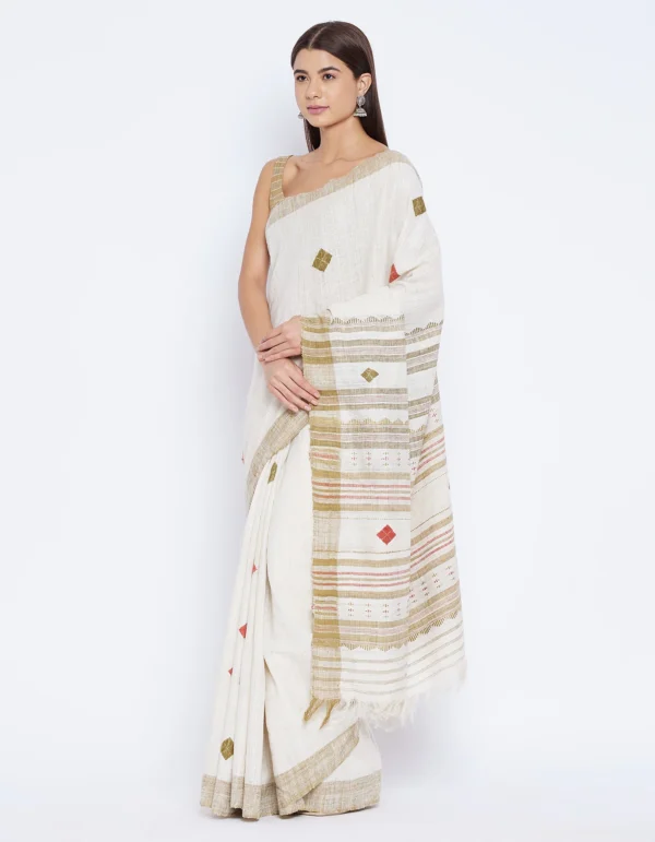 Peace Silk Saree Ivory White - Image 5