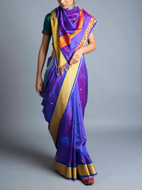 Silk Maheshwari Violet Saree