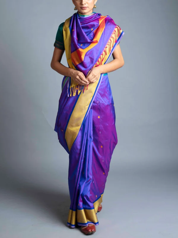 Silk Maheshwari Saree Violet With Blouse Piece - Image 2