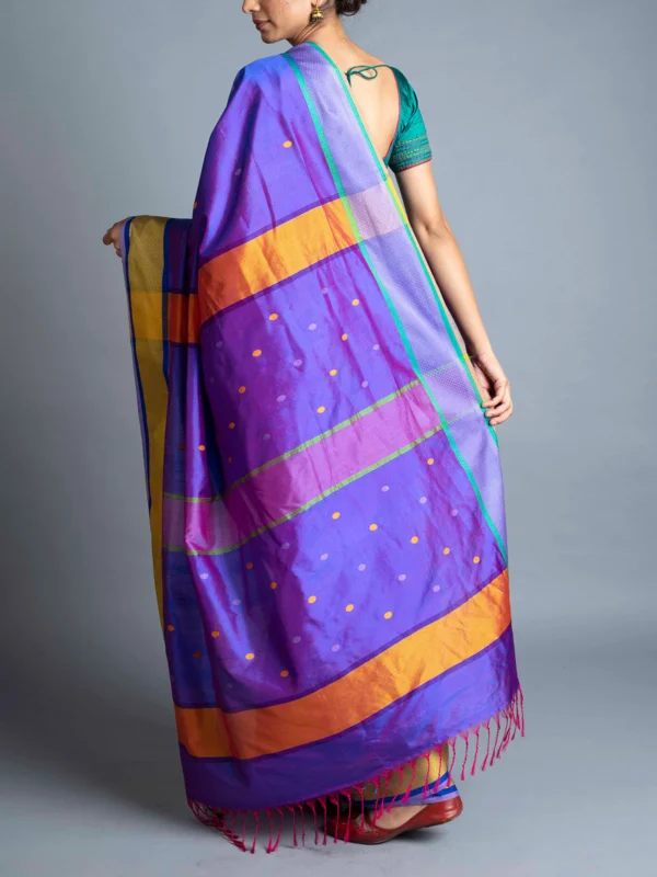 Silk Maheshwari Saree Violet With Blouse Piece - Image 3