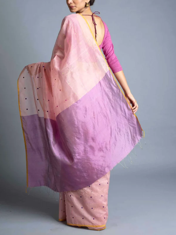 Handwoven Maheshwari With Dot Booti Saree Pink With Blouse Piece - Image 4