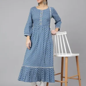 Blue Cotton Ethnic Kurta