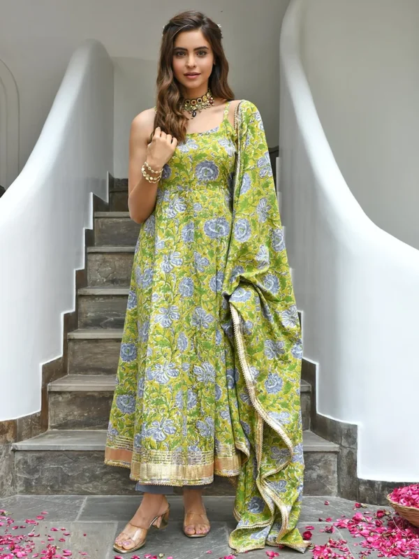 Mustard Cotton Printed Kurta