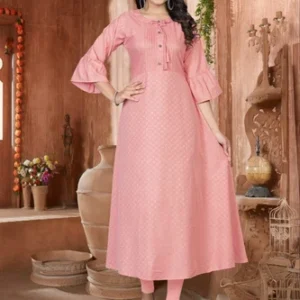 Pink Dobby A-line Kurti