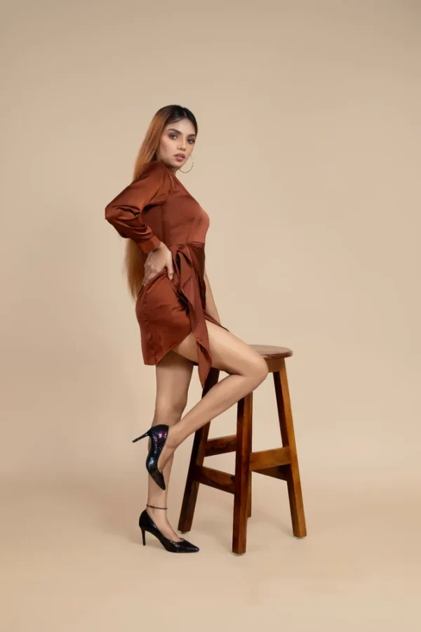 One-Shoulder Copper Satin Dress