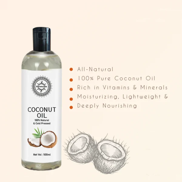 Organic Coconut Oil, Cold-Pressed - Natural Hair Oil, Skin Oil and Cooking Oil with Fresh Flavor, Non-GMO Unrefined Extra Virgin Coconut Oil 500 ml - one oil for skin care hair care and healthy lifestyle - Image 2